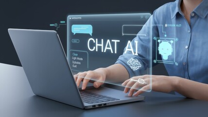 Chat AI Interface: Person Engaging with Virtual Assistant
