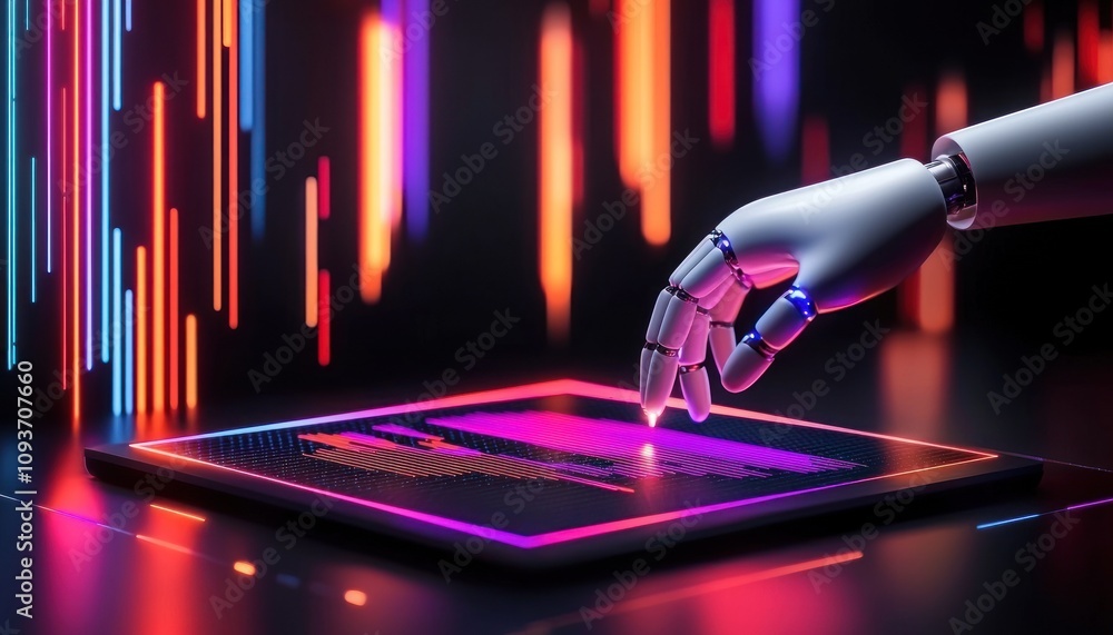 Poster Robotic Hand Interacting with Neon-Lit Interface
