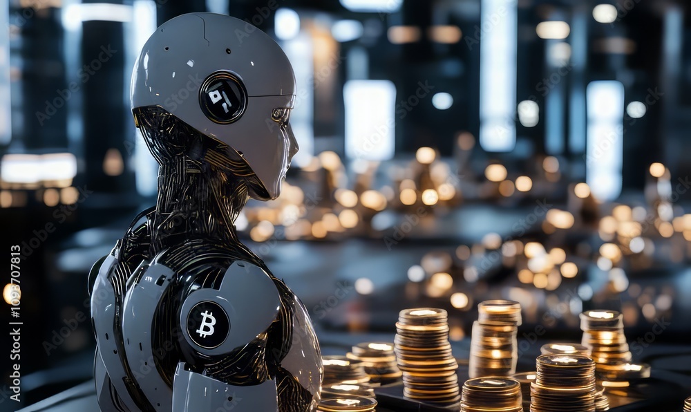 Aufkleber visual concept of ai profits growth with floating digital coins in a modern context