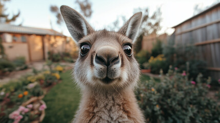 Obraz premium Adorable kangaroo close-up in lush garden setting