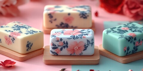 Selection of natural handmade soap bars, aromatherapy. AI generated.