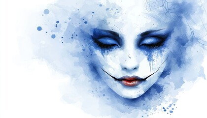 Watercolor Portrait of a Woman with Blue Eyes and a Slightly Twisted Smile