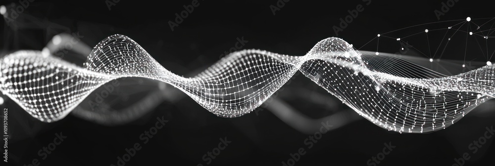 Poster Abstract Digital Network with White Grid and Connected Dots on Black Background