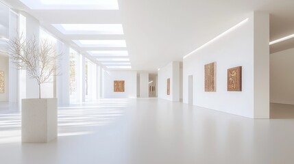 Modern-Tribal Art Gallery Room with Inspiring Tribal-Inspired Artworks in Ultra-Detailed 3D Render Illustration
