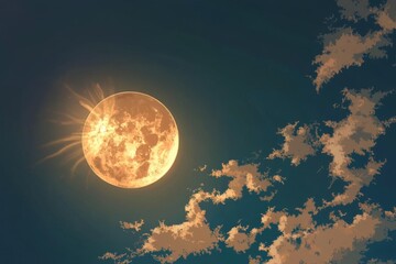Obraz premium Minimalistic full moon and clouds at night - serene digital art for tranquil design