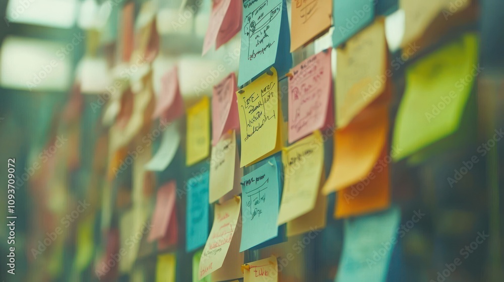 Poster A Wall Covered in Colorful Sticky Notes with Handwritten Text