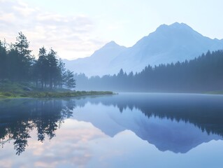 Fototapeta premium A calm clear mountain lake reflecting the colors