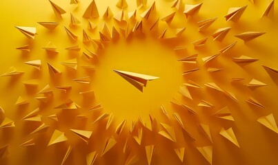 Yellow paper planes fly in a circle