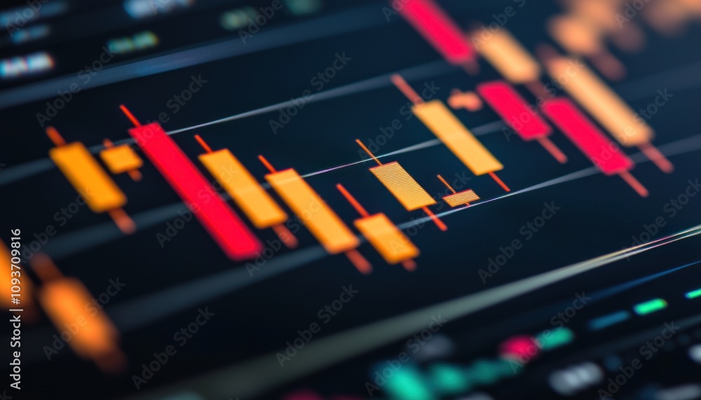 Poster Close-up of a Financial Stock Market Chart Displaying Candlestick Patterns