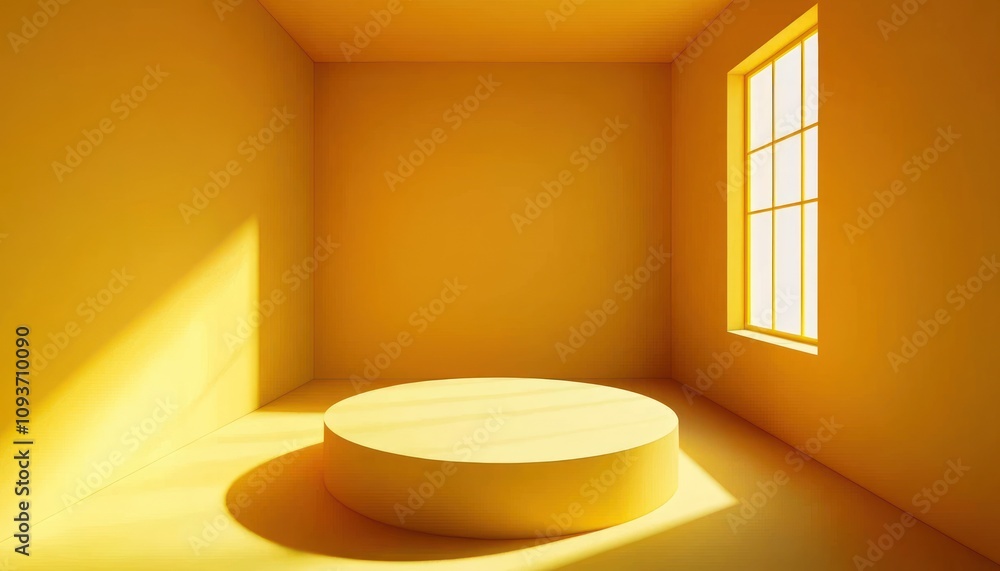 Aufkleber yellow room with a circular platform and window