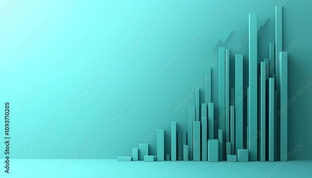 Poster abstract teal 3d bar graph with upward arrow