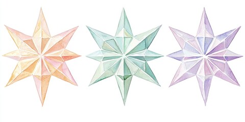 Obraz premium Three Watercolor Stars in Pastel Colors