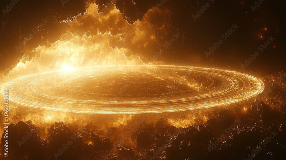 Aufkleber cosmic rings of light illuminate a celestial scene in deep space during a stellar event. generative 