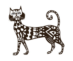 One cat decorative domestic fantasy cartoon character, vector illustration isolated on white background