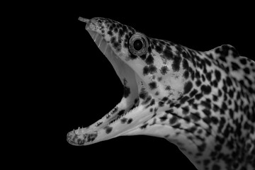 Beautiful black and white image of a sea creature with a black background