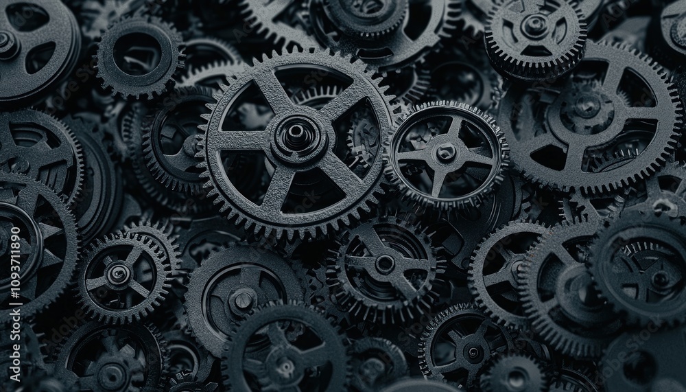 Aufkleber close-up of interlocking metal gears in a complex system