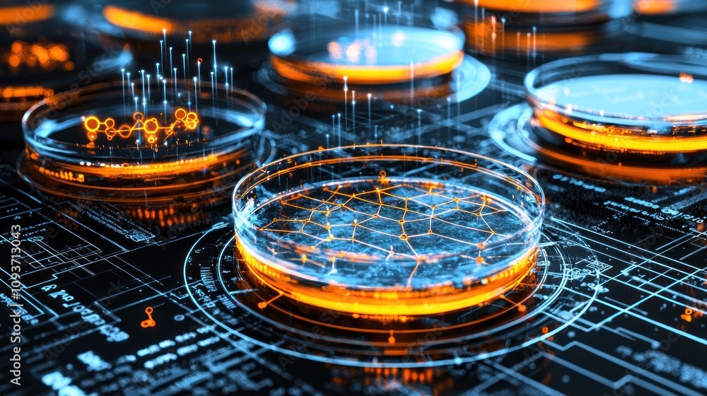 Poster A Closeup View of Futuristic Circular Glowing Interfaces