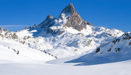Obraz premium Majestic Snowy Mountain Peak with Clear Blue Sky