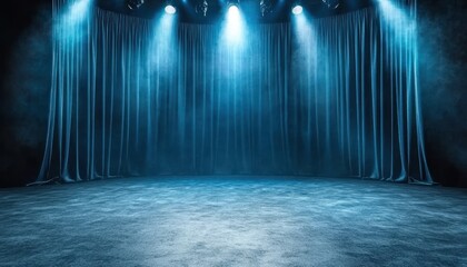 Fototapeta premium Blue Stage Curtains with Spotlights and Fog