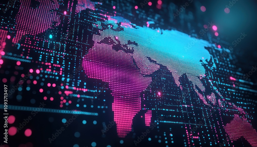 Poster a digital representation of the world with glowing dots