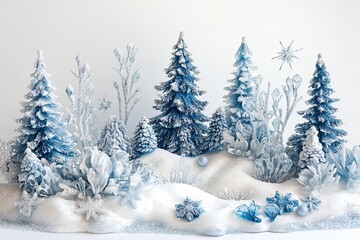 Naklejka premium A cool toned forest scene with trees in shades of frosty blue and white