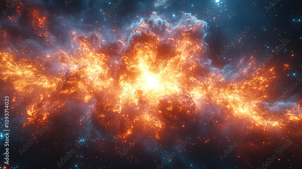 Poster vivid explosion of colors and light in a cosmic nebula captured in deep space during a celestial eve