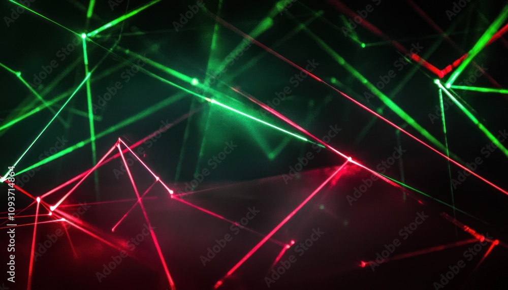 Poster Abstract Intersecting Red and Green Laser Lines on Black Background