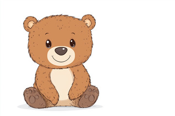 Fototapeta premium Cute sitting bear cartoon illustration, white background