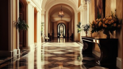 Obraz premium Grand Mansion Hallway: Opulent Interior Architecture