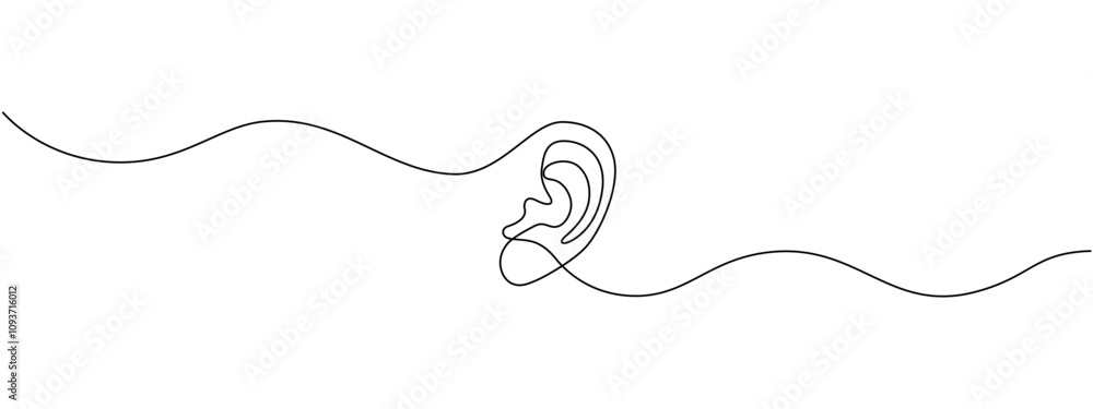 Poster human ear one continuous line . single line editable vector drawing of the hearing part of the body.
