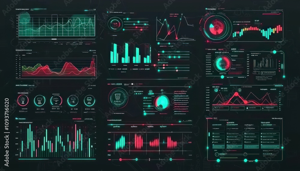 Aufkleber Futuristic Cyberpunk Interface with Data Visualizations and Graphs