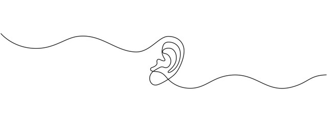 Human ear one continuous line .  Single line editable vector drawing of the hearing part of the body.  Concept of the World Day of the Deaf.