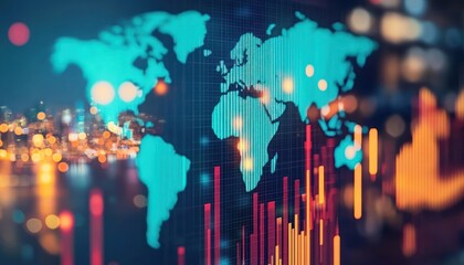 Obraz premium A World Map Superimposed on a Chart of Financial Data