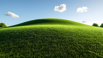 Naklejka premium Lush Green Rolling Hill Under a Clear Blue Sky with Soft White Clouds, Perfect for Nature and Landscape Themes in Various Creative Projects