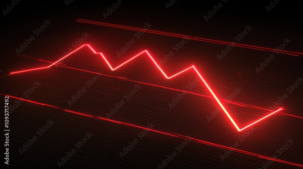 Poster Red Neon Line Graph on a Black Grid Background