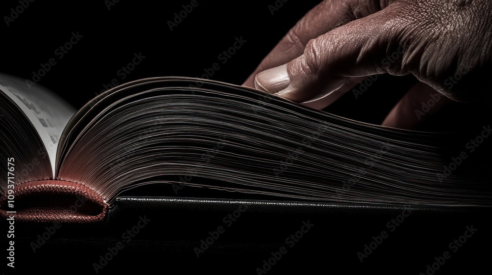 Poster a hand tracing the pages of an open book
