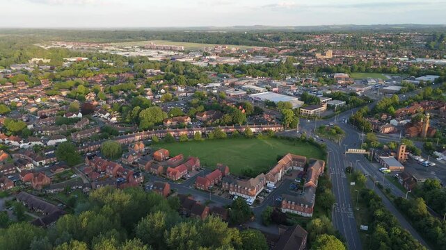 Aerial View of Newbury from Robinhood Roundabout to Newbury Racecourse