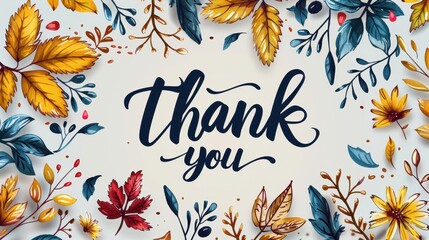 Beautiful autumn floral arrangement with a heartfelt thank you message in elegant calligraphy. Generative AI