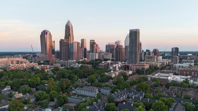 aerial shot of downtown Indianapolis on a summer sunset -  Mile Square, Indianapolis