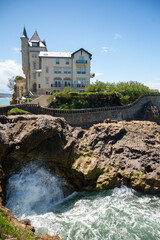 Houses and streets of touristic Biarritz city, Basque Country, Bay of Biscay of Atlantic ocean,...