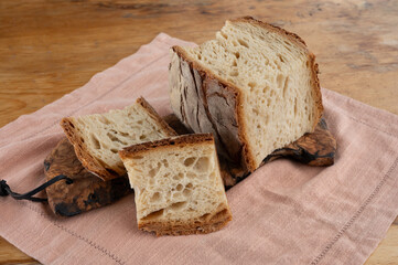 Freshly baked big sourdough traditional italian bread on olive wood fired oven