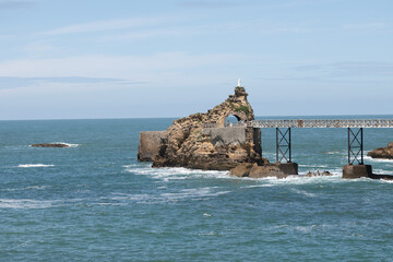 Panoramic view on seashore, cliffs, sandy beaches in touristic Biarritz city, Basque Country, Bay...