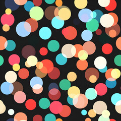 Vibrant Multicolored Polka Dots on a Solid Black Background, a Playful and Abstract Design Perfect for Creative Projects, Advertisements, and Digital Media