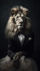 Majestic Lion in an Elegant Tuxedo – Surreal Anthropomorphic Portrait
