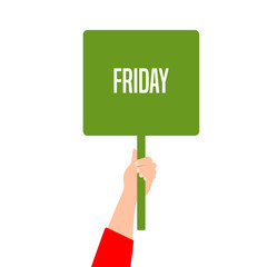 hand holding a sign board with Friday text