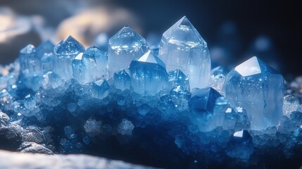 Obraz premium Sparkling blue quartz crystals: nature’s striking geological formations