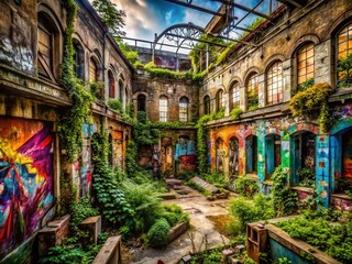 Fototapeta premium Urban Exploration Photography Capturing the Essence of Abandoned Structures, Graffiti Art, and Hidden Spaces in an Urban Landscape for Adventurous Souls