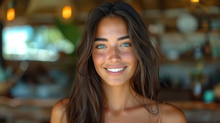 Bright smiles and sun-kissed beauty captivate at a tropical resort with natural charm and warmth. Generative AI