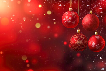 Red baubles with snowflake patterns and soft bokeh