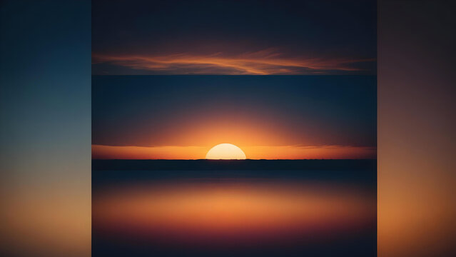 4K gradient colorful sunset background in contrast colors with mountain and water.
